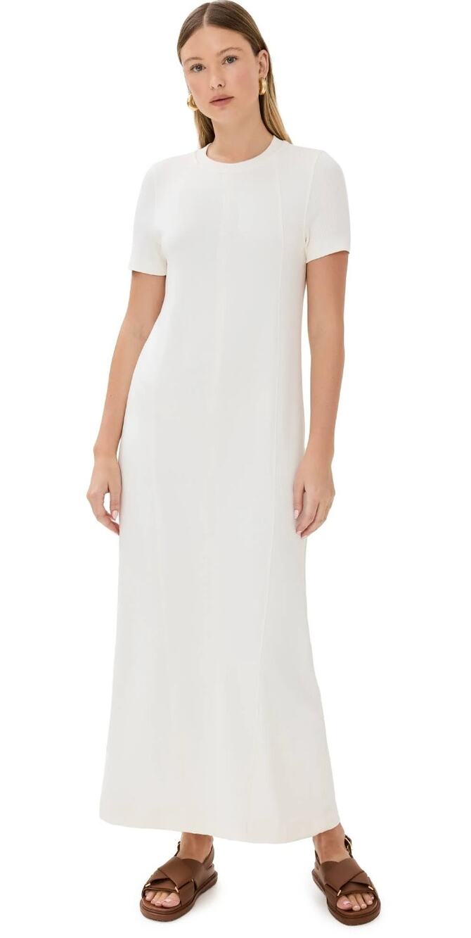 Varley Hattie Maxi Casual Jersey T-Shirt Dress Egret Cream Lounge Tuckernuck XS
